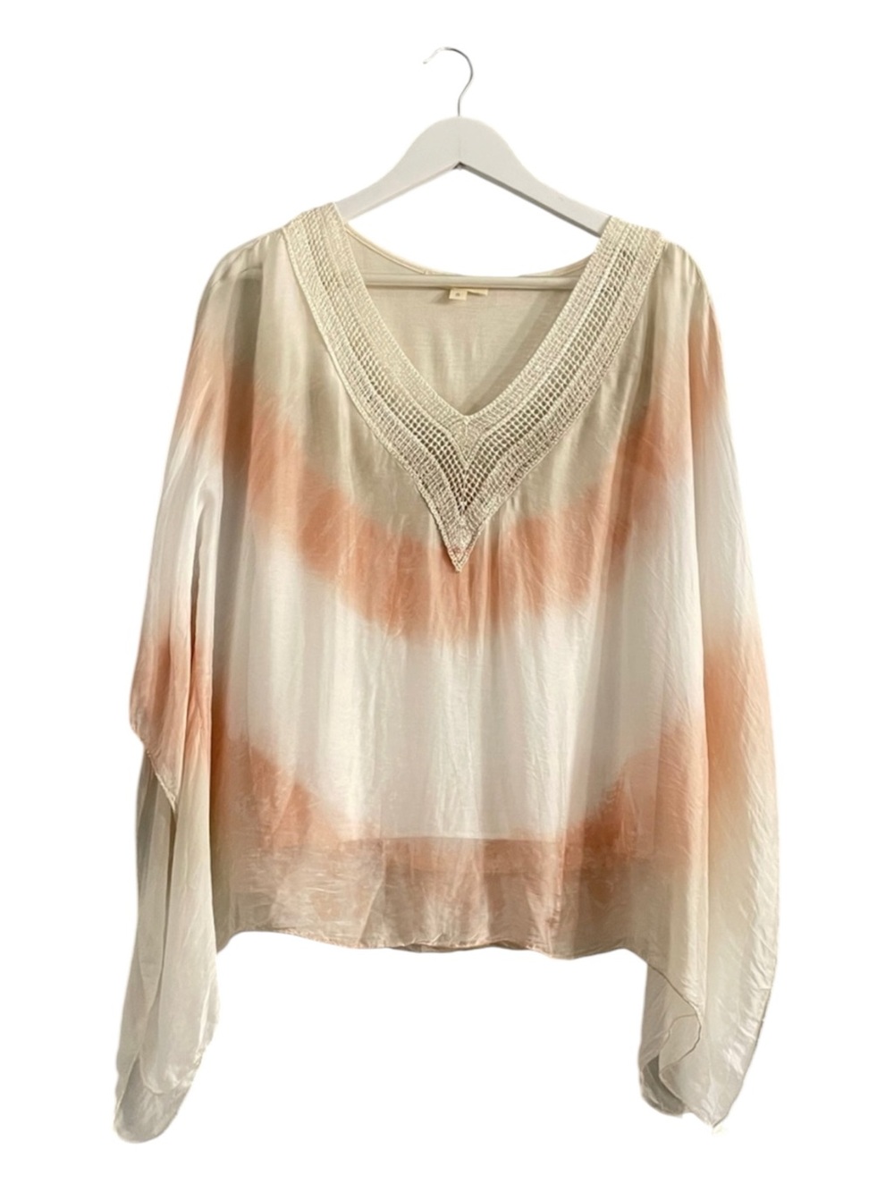 Belle France Women's silk  V-Neck poncho boho crochet sequin top coverup tiedye